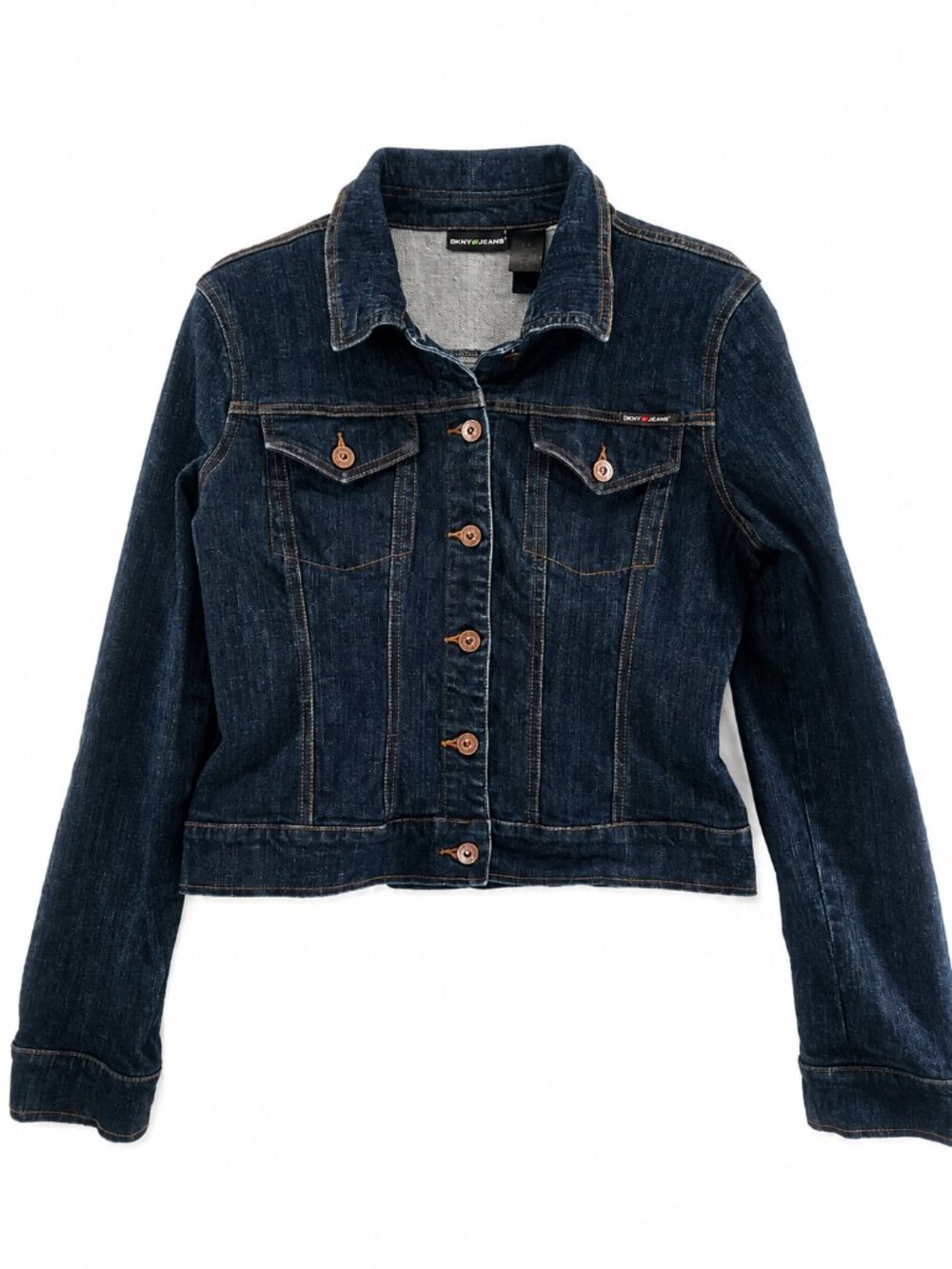 DKNY Jeans, Fitted Trucker Jacket, Vintage Y2K Dark Wash Denim, Size US M